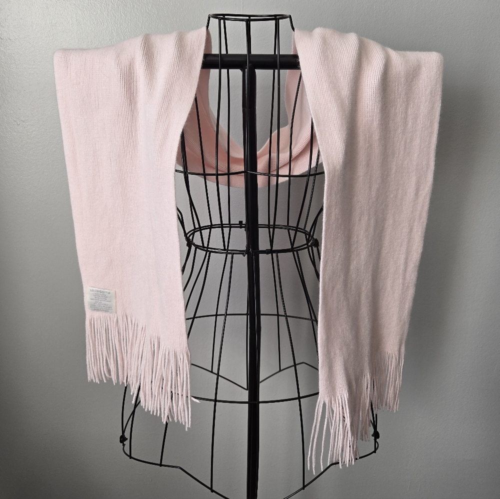 Liz Claiborne Women's Baby Pink Knit Fringe Rectangle Soft Scarf